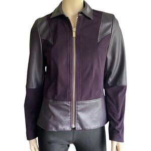 Conrad C Mixed Media Deep Plum Zip Up Faux Leather Jacket 10